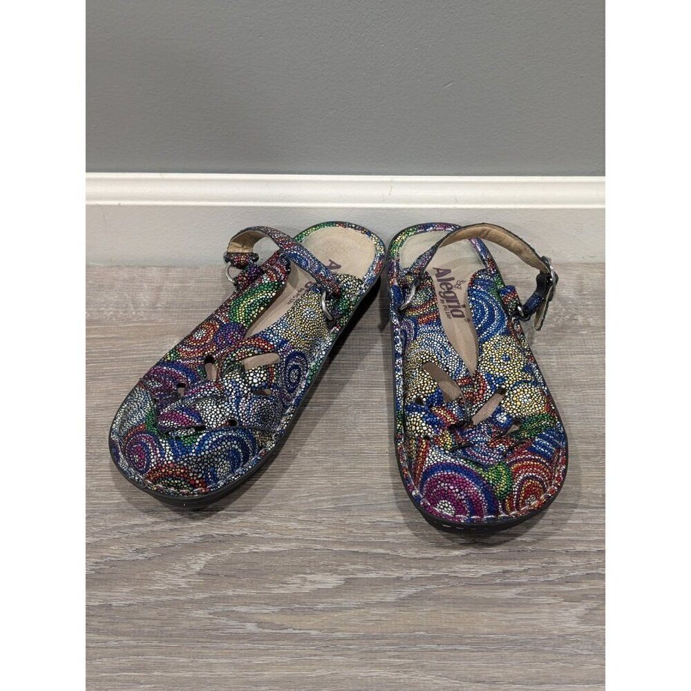 Alegria Clogs Womens Size 38EU US8.5 Fre-387 Rainbow Mosaic Leather Multicolor